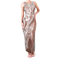 Hawaii Puakenikeni And Maile Lei Family Matching Tank Maxi Dress and Hawaiian Shirt Brown Polynesian Shark Tattoo DT05