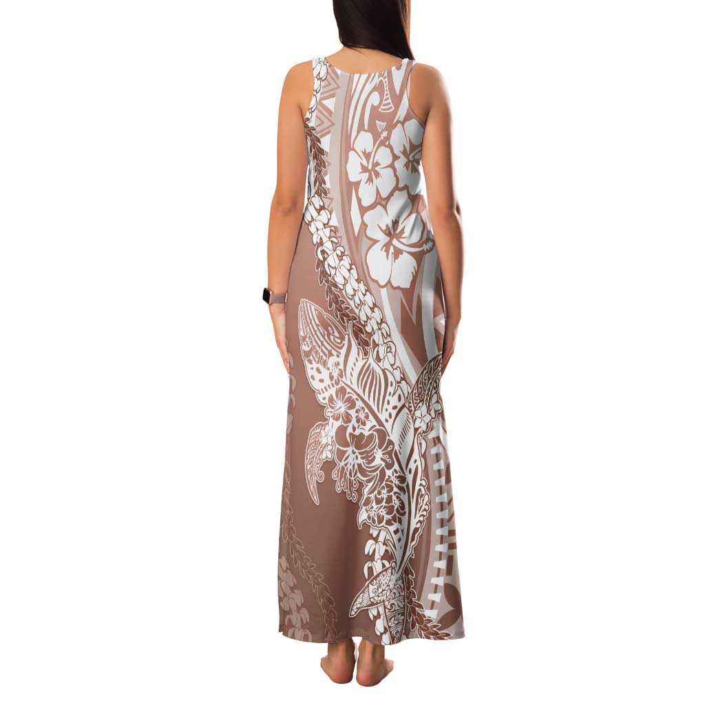 Hawaii Puakenikeni And Maile Lei Family Matching Tank Maxi Dress and Hawaiian Shirt Brown Polynesian Shark Tattoo DT05