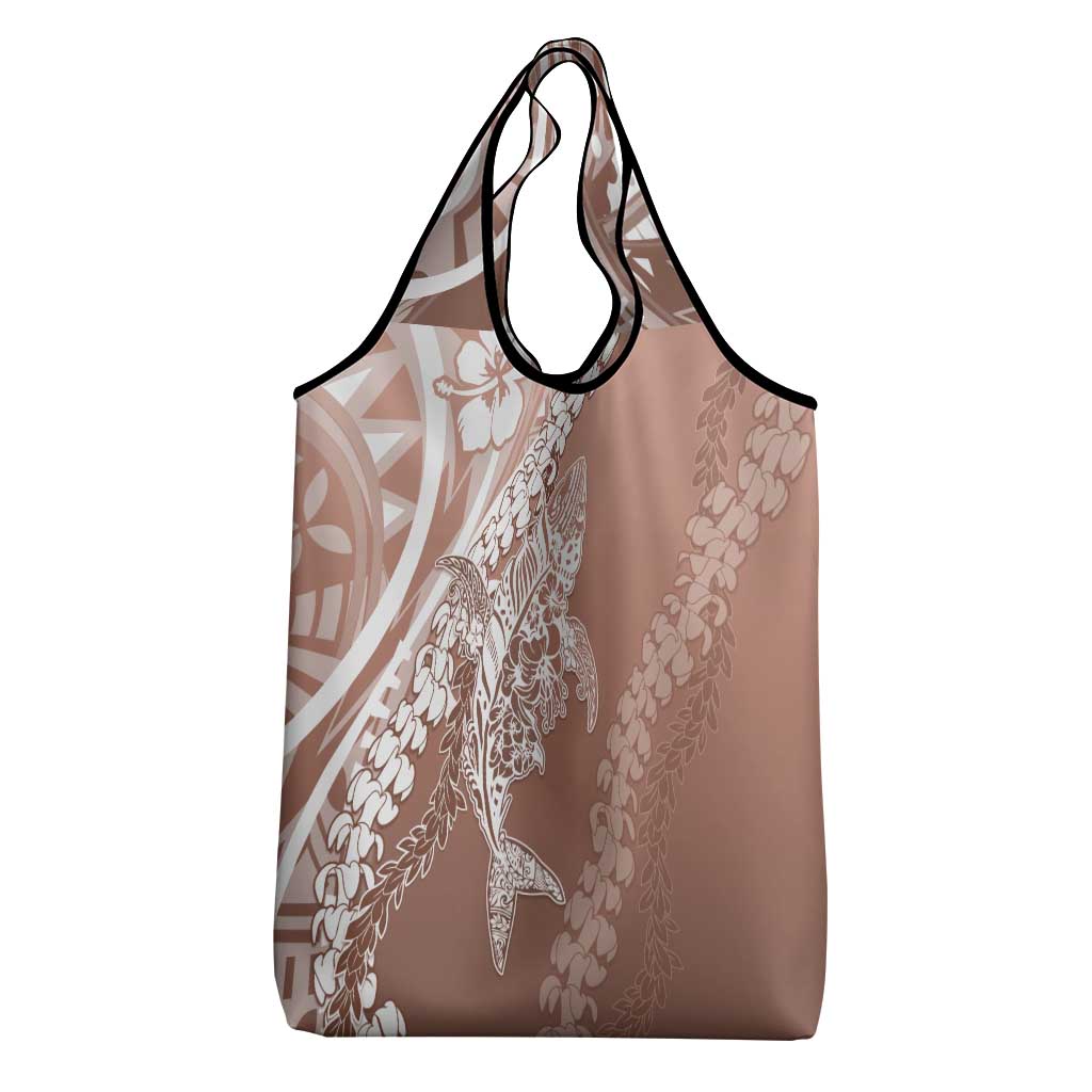 Hawaii Puakenikeni And Maile Lei Grocery Bag Brown Polynesian Shark Tattoo DT05
