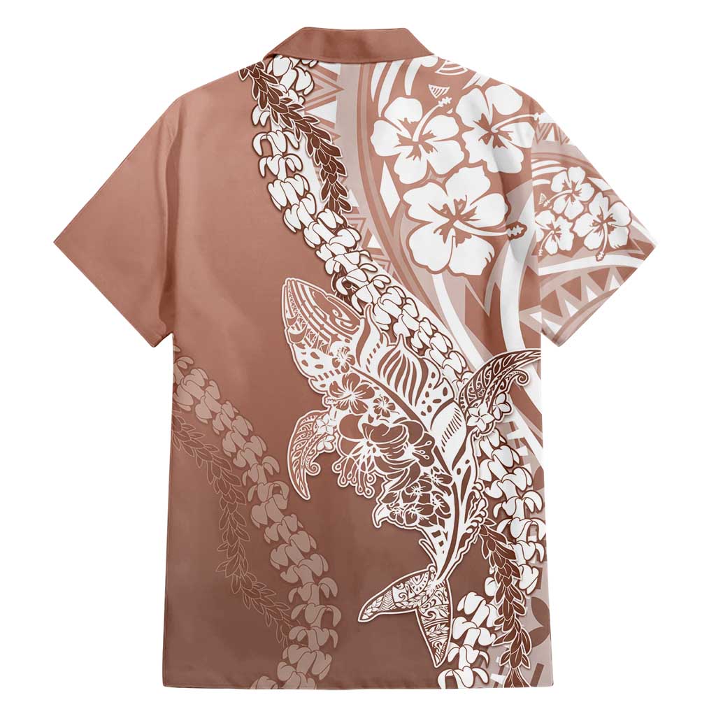 Hawaii Puakenikeni And Maile Lei Hawaiian Shirt Brown Polynesian Shark Tattoo DT05 - Polynesian Pride
