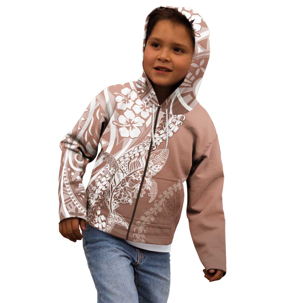 Hawaii Puakenikeni And Maile Lei Kid Hoodie Brown Polynesian Shark Tattoo DT05