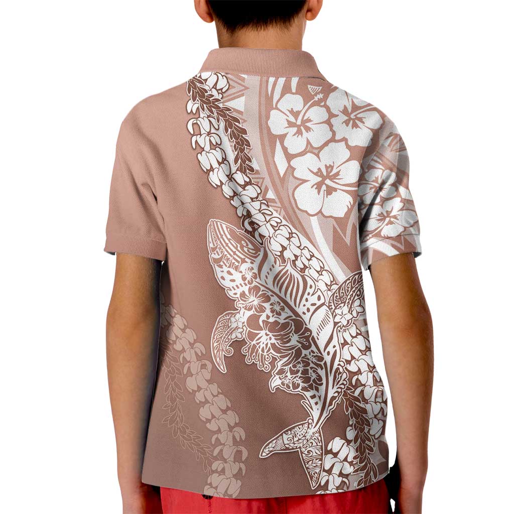 Hawaii Puakenikeni And Maile Lei Kid Polo Shirt Brown Polynesian Shark Tattoo DT05