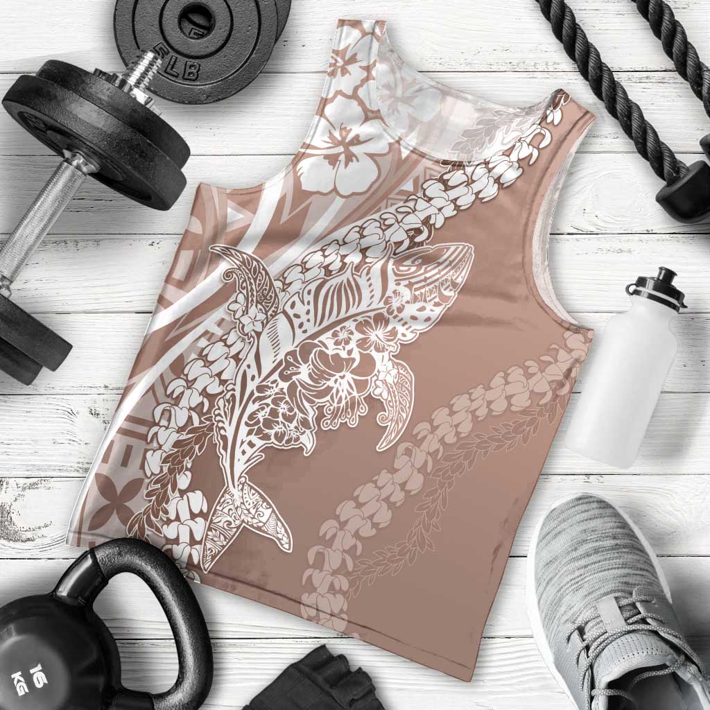 Hawaii Puakenikeni And Maile Lei Men Tank Top Brown Polynesian Shark Tattoo DT05 - Polynesian Pride