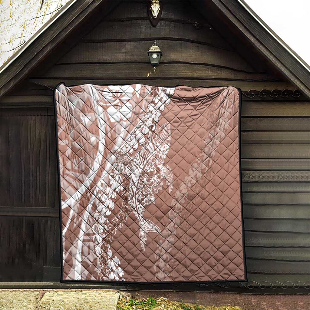 Hawaii Puakenikeni And Maile Lei Quilt Brown Polynesian Shark Tattoo DT05