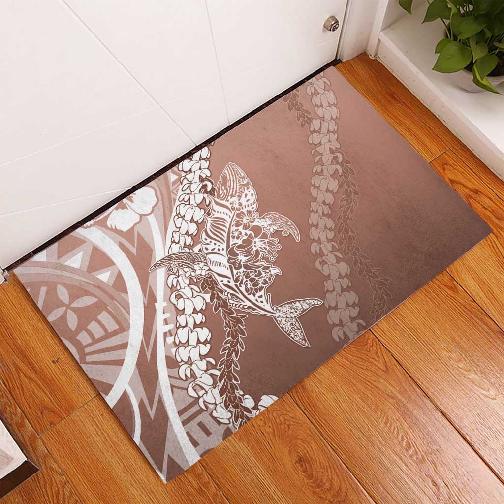 Hawaii Puakenikeni And Maile Lei Rubber Doormat Brown Polynesian Shark Tattoo DT05 - Polynesian Pride