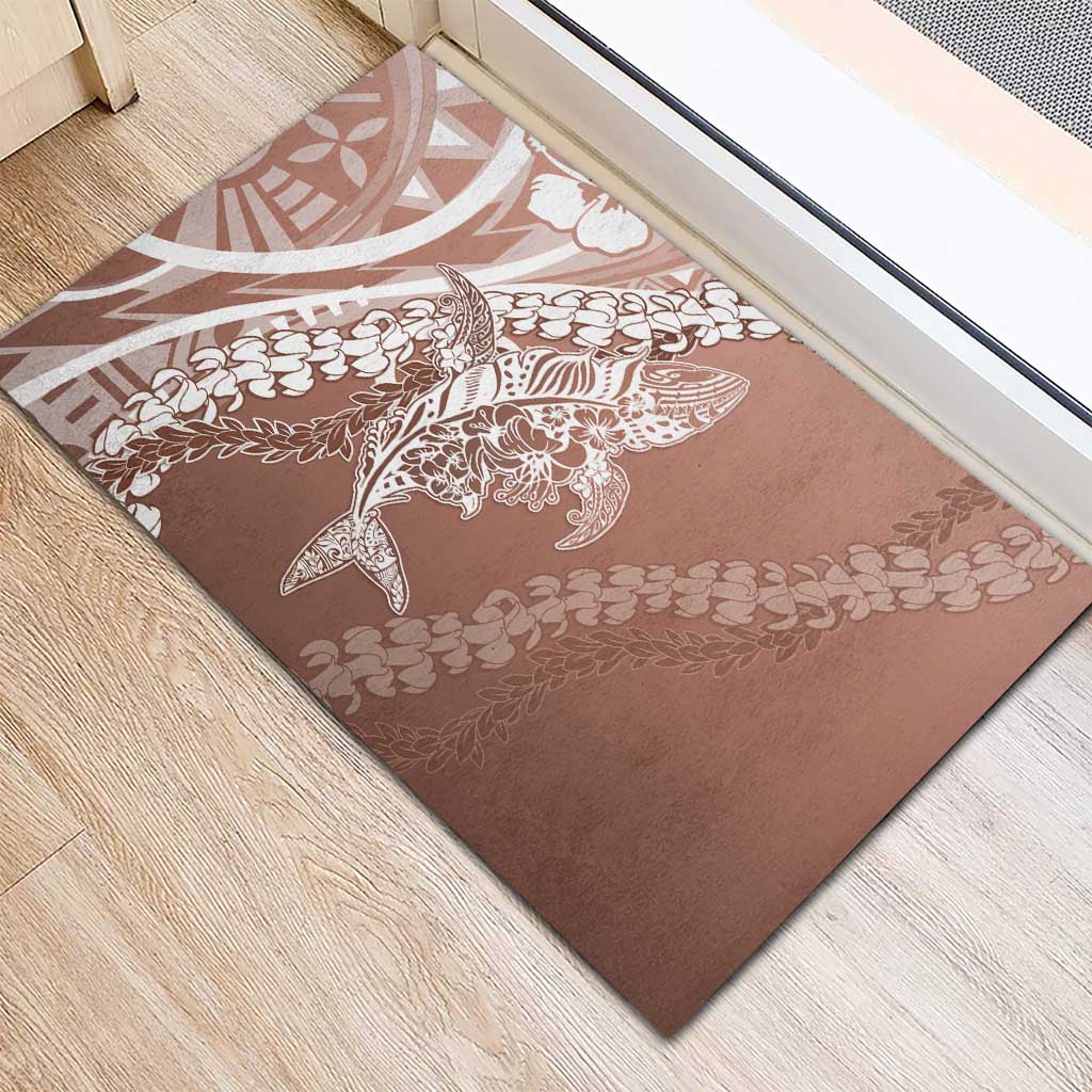Hawaii Puakenikeni And Maile Lei Rubber Doormat Brown Polynesian Shark Tattoo DT05 - Polynesian Pride