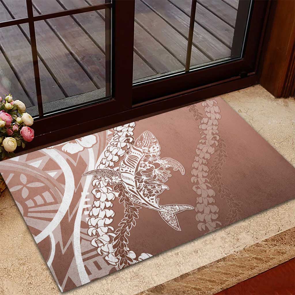 Hawaii Puakenikeni And Maile Lei Rubber Doormat Brown Polynesian Shark Tattoo DT05 - Polynesian Pride