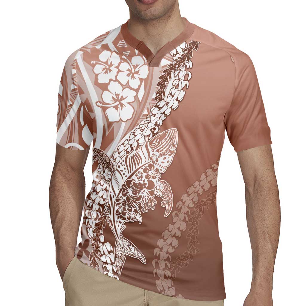 Hawaii Puakenikeni And Maile Lei Rugby Jersey Brown Polynesian Shark Tattoo DT05 - Polynesian Pride