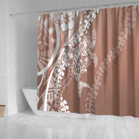 Hawaii Puakenikeni And Maile Lei Shower Curtain Brown Polynesian Shark Tattoo DT05
