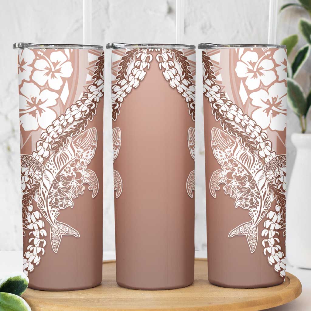 Hawaii Puakenikeni And Maile Lei Skinny Tumbler Brown Polynesian Shark Tattoo DT05