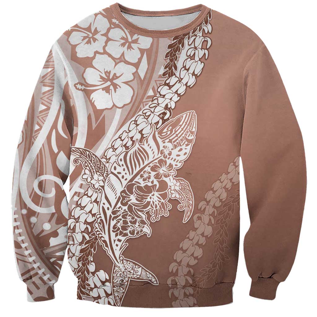 Hawaii Puakenikeni And Maile Lei Sweatshirt Brown Polynesian Shark Tattoo DT05 Unisex Brown - Polynesian Pride