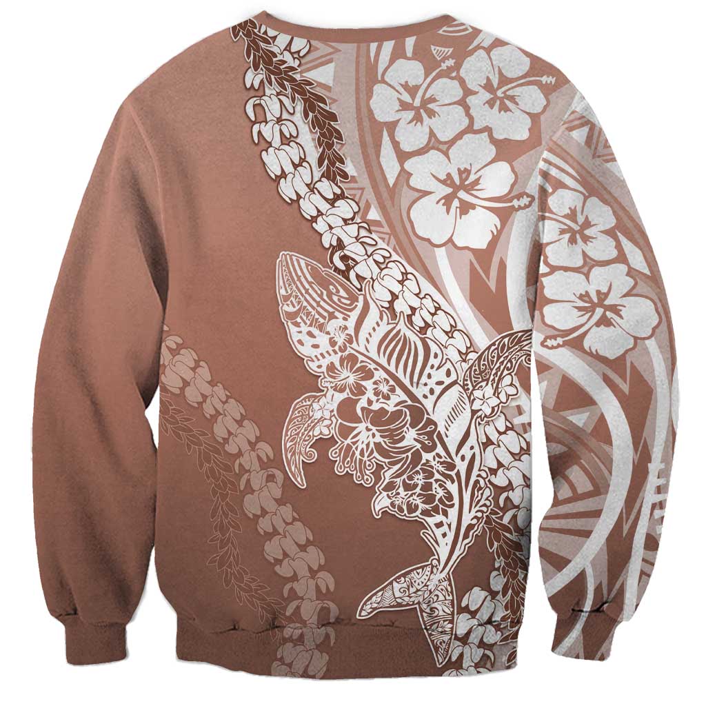Hawaii Puakenikeni And Maile Lei Sweatshirt Brown Polynesian Shark Tattoo DT05 - Polynesian Pride
