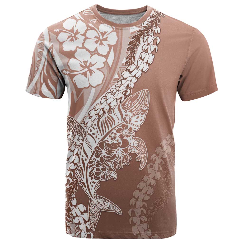 Hawaii Puakenikeni And Maile Lei T Shirt Brown Polynesian Shark Tattoo DT05