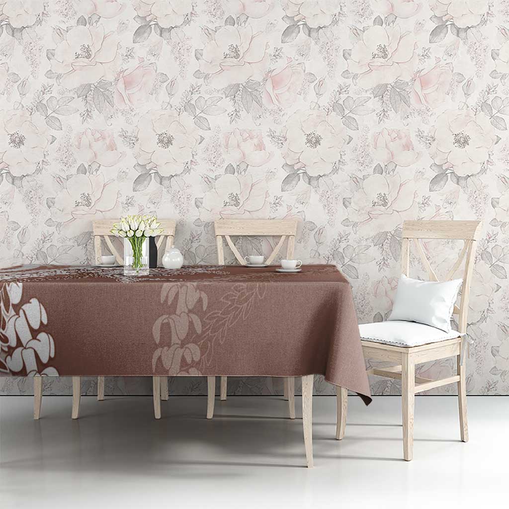Hawaii Puakenikeni And Maile Lei Tablecloth Brown Polynesian Shark Tattoo DT05 - Polynesian Pride