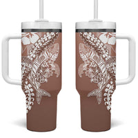 Hawaii Puakenikeni And Maile Lei Tumbler With Handle Brown Polynesian Shark Tattoo DT05