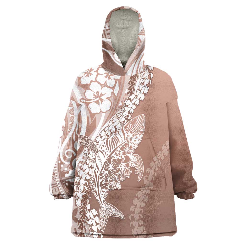 Hawaii Puakenikeni And Maile Lei Wearable Blanket Hoodie Brown Polynesian Shark Tattoo DT05 One Size Brown - Polynesian Pride
