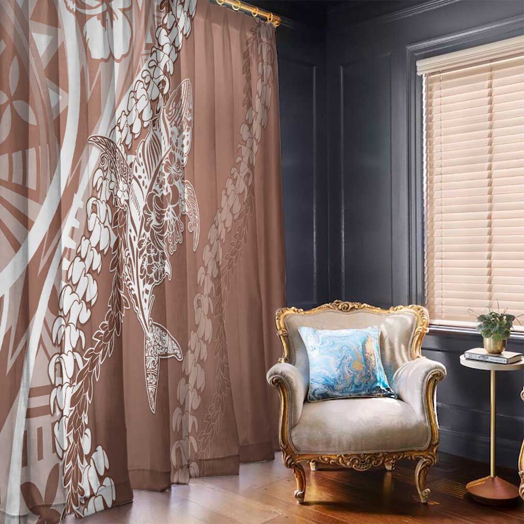 Hawaii Puakenikeni And Maile Lei Window Curtain Brown Polynesian Shark Tattoo DT05