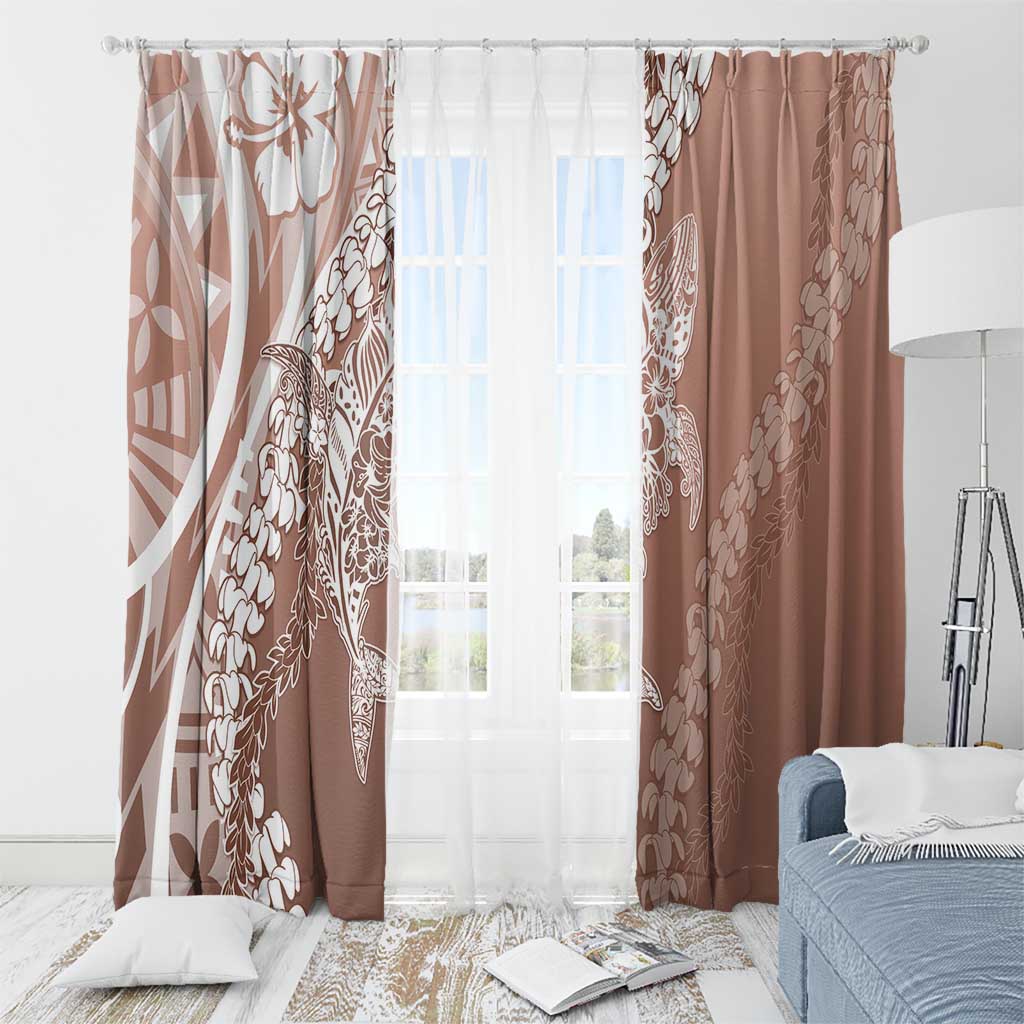 Hawaii Puakenikeni And Maile Lei Window Curtain Brown Polynesian Shark Tattoo DT05