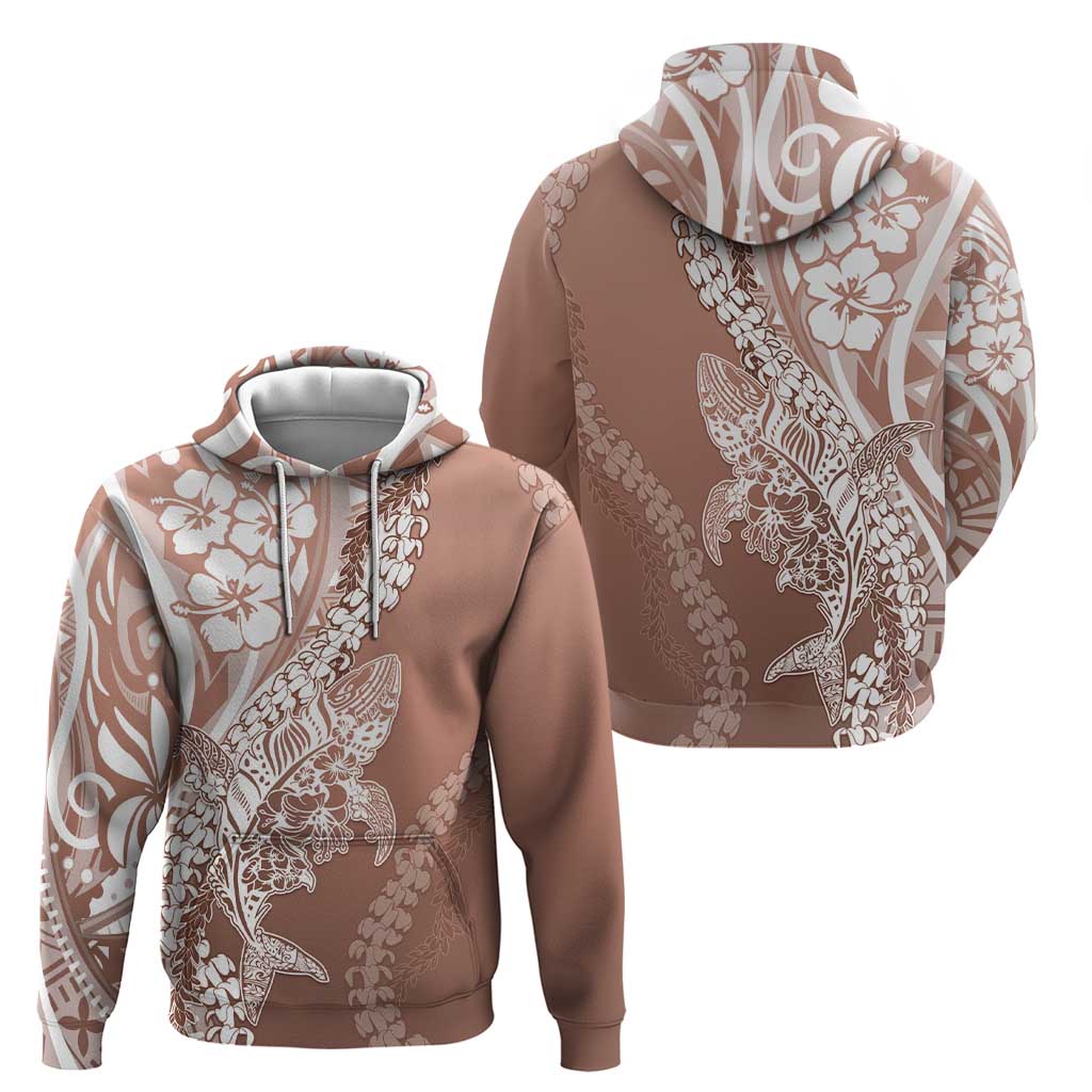 Hawaii Puakenikeni And Maile Lei Zip Hoodie Brown Polynesian Shark Tattoo DT05