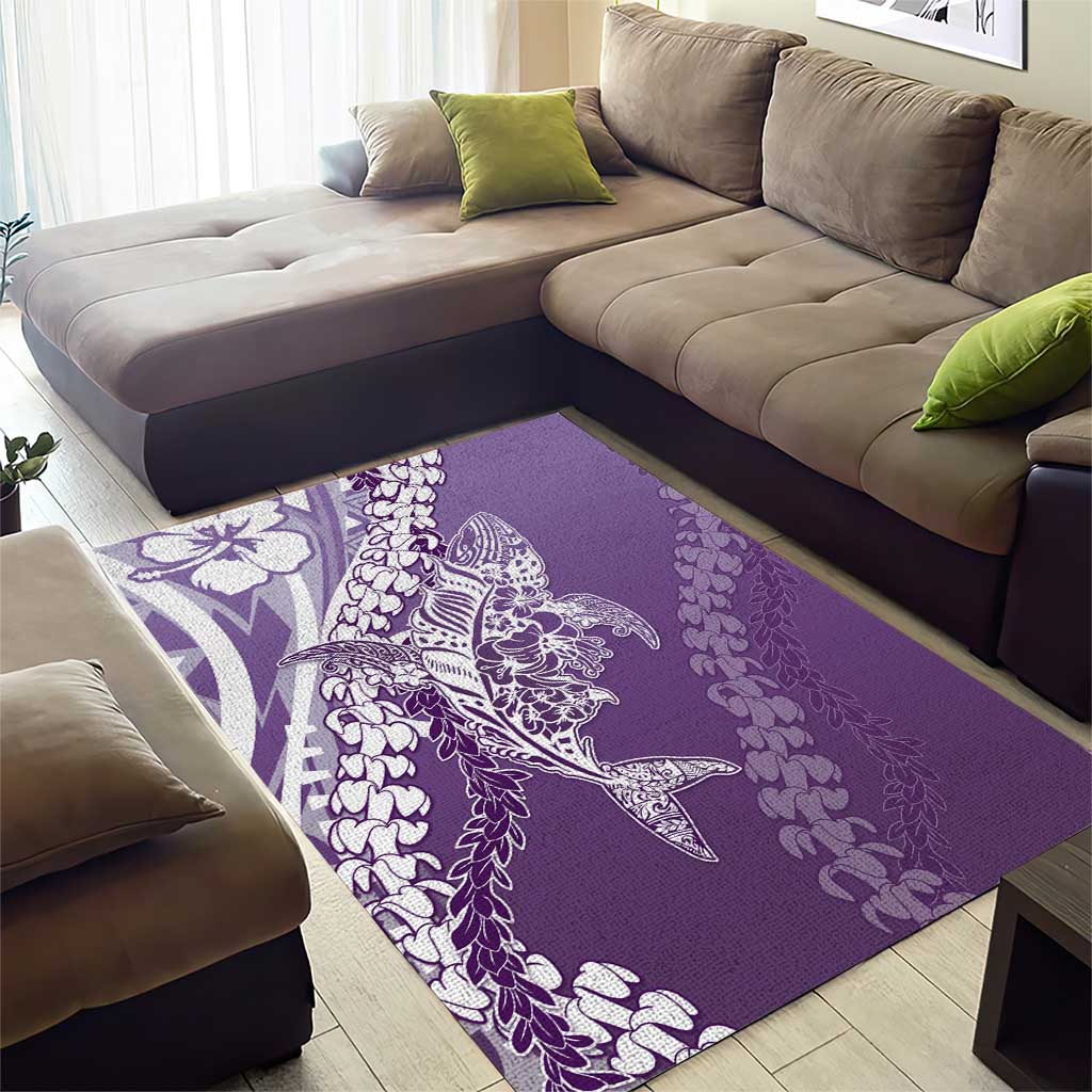 Hawaii Puakenikeni And Maile Lei Area Rug Violet Polynesian Shark Tattoo DT05