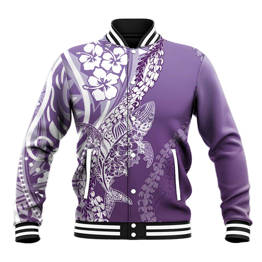 Hawaii Puakenikeni And Maile Lei Baseball Jacket Violet Polynesian Shark Tattoo DT05 Unisex Violet - Polynesian Pride