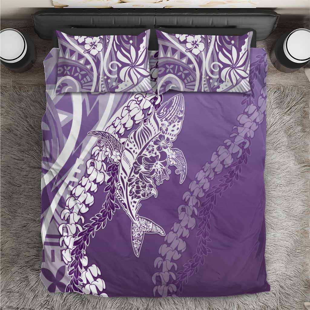 Hawaii Puakenikeni And Maile Lei Bedding Set Violet Polynesian Shark Tattoo DT05