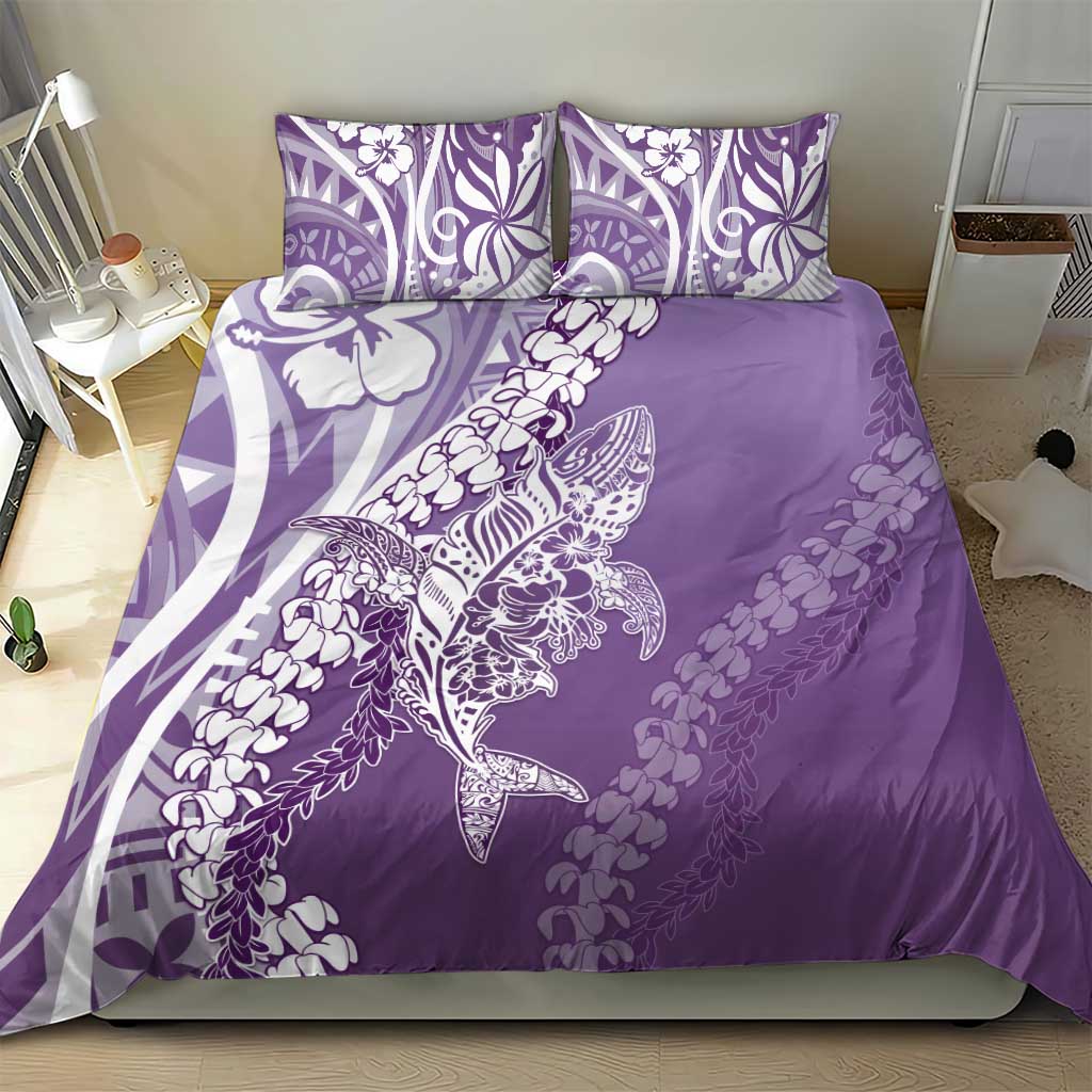 Hawaii Puakenikeni And Maile Lei Bedding Set Violet Polynesian Shark Tattoo DT05