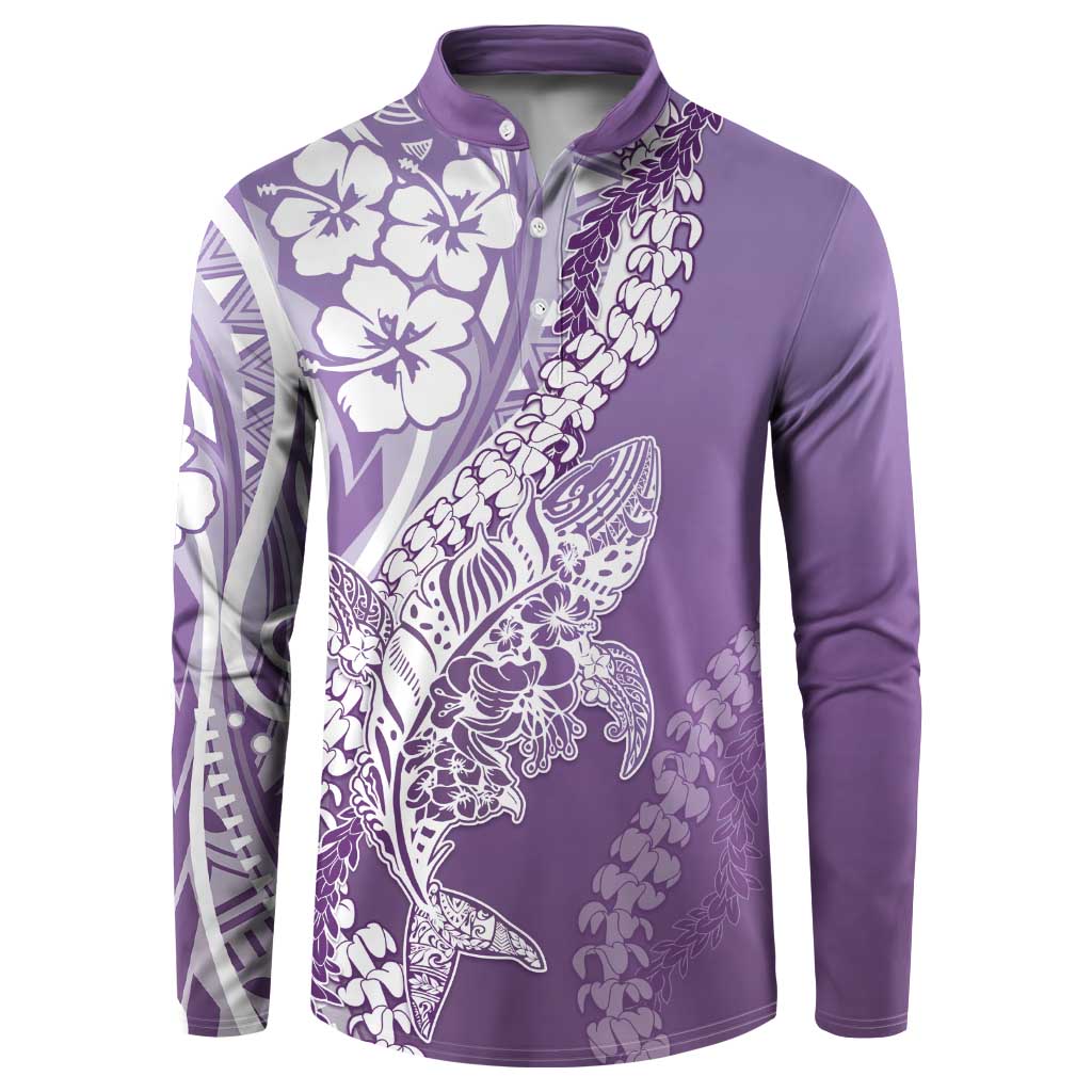 Hawaii Puakenikeni And Maile Lei Button Sweatshirt Violet Polynesian Shark Tattoo DT05 Violet - Polynesian Pride