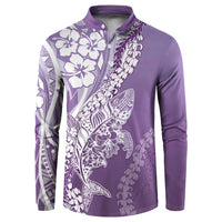 Hawaii Puakenikeni And Maile Lei Button Sweatshirt Violet Polynesian Shark Tattoo DT05 Violet - Polynesian Pride