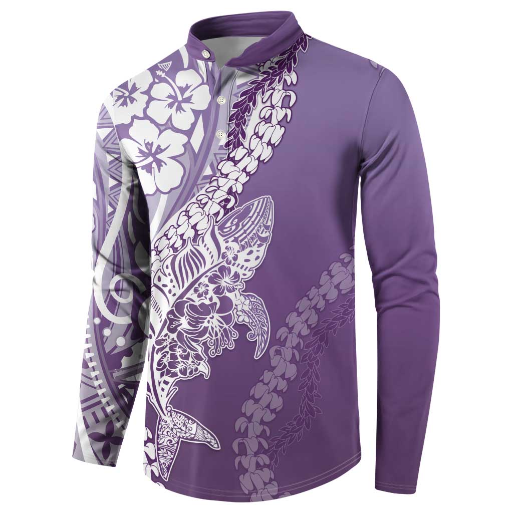 Hawaii Puakenikeni And Maile Lei Button Sweatshirt Violet Polynesian Shark Tattoo DT05 - Polynesian Pride