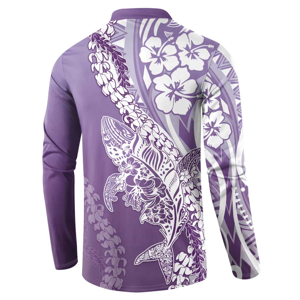 Hawaii Puakenikeni And Maile Lei Button Sweatshirt Violet Polynesian Shark Tattoo DT05 - Polynesian Pride