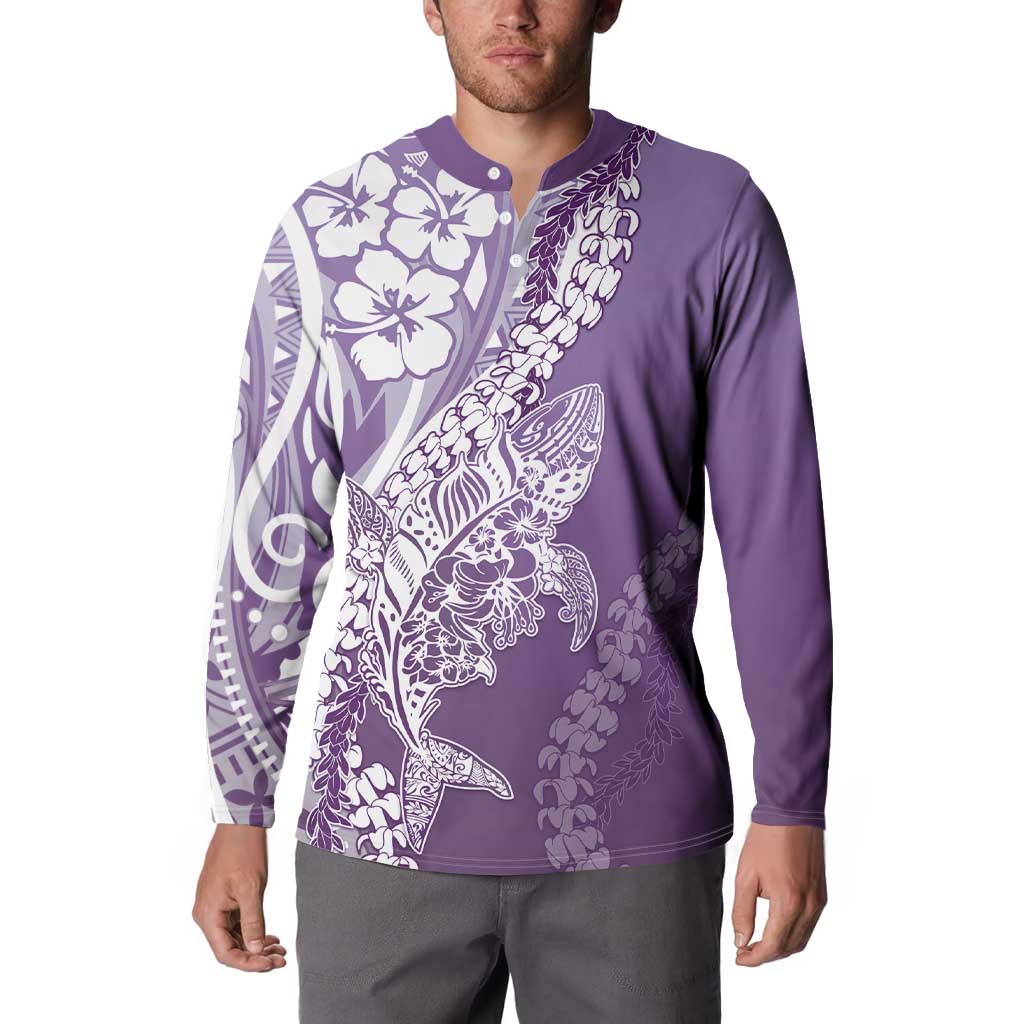 Hawaii Puakenikeni And Maile Lei Button Sweatshirt Violet Polynesian Shark Tattoo DT05 - Polynesian Pride