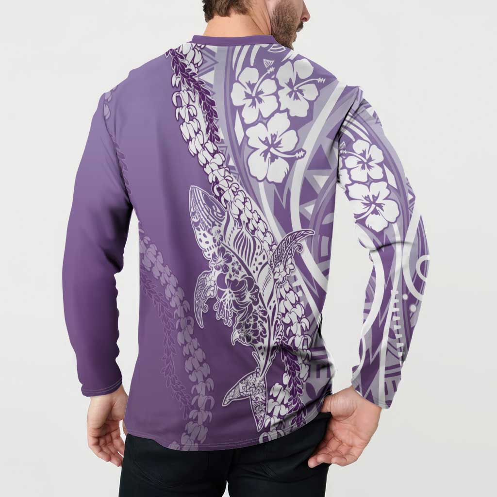 Hawaii Puakenikeni And Maile Lei Button Sweatshirt Violet Polynesian Shark Tattoo DT05 - Polynesian Pride