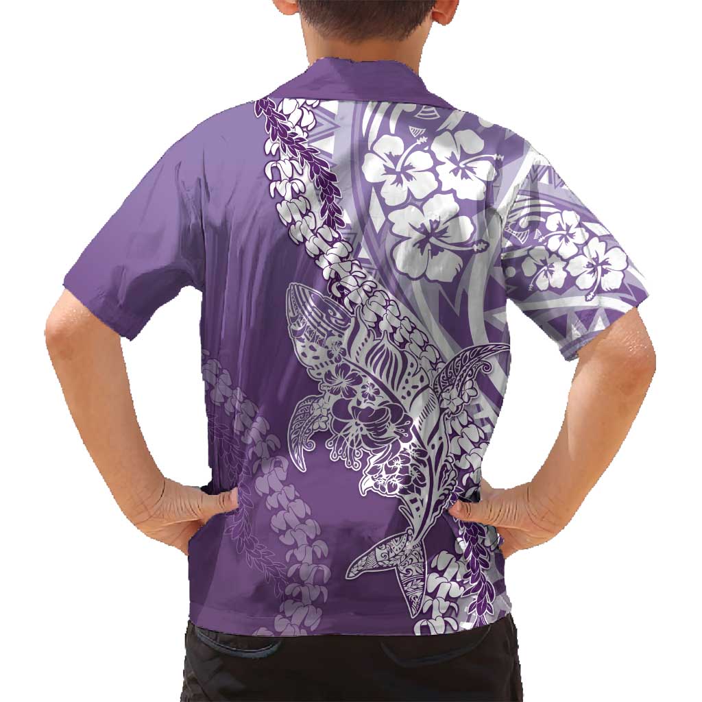 Hawaii Puakenikeni And Maile Lei Family Matching Long Sleeve Bodycon Dress and Hawaiian Shirt Violet Polynesian Shark Tattoo DT05