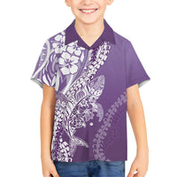 Hawaii Puakenikeni And Maile Lei Family Matching Long Sleeve Bodycon Dress and Hawaiian Shirt Violet Polynesian Shark Tattoo DT05