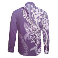Hawaii Puakenikeni And Maile Lei Family Matching Mermaid Dress and Hawaiian Shirt Violet Polynesian Shark Tattoo DT05