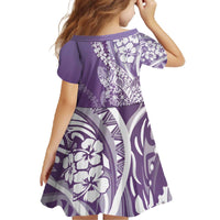 Hawaii Puakenikeni And Maile Lei Family Matching Off The Shoulder Long Sleeve Dress and Hawaiian Shirt Violet Polynesian Shark Tattoo DT05