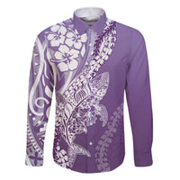 Hawaii Puakenikeni And Maile Lei Family Matching Off The Shoulder Long Sleeve Dress and Hawaiian Shirt Violet Polynesian Shark Tattoo DT05