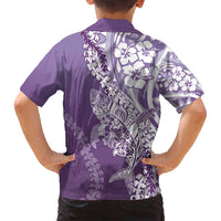 Hawaii Puakenikeni And Maile Lei Family Matching Off Shoulder Short Dress and Hawaiian Shirt Violet Polynesian Shark Tattoo DT05