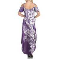 Hawaii Puakenikeni And Maile Lei Family Matching Summer Maxi Dress and Hawaiian Shirt Violet Polynesian Shark Tattoo DT05