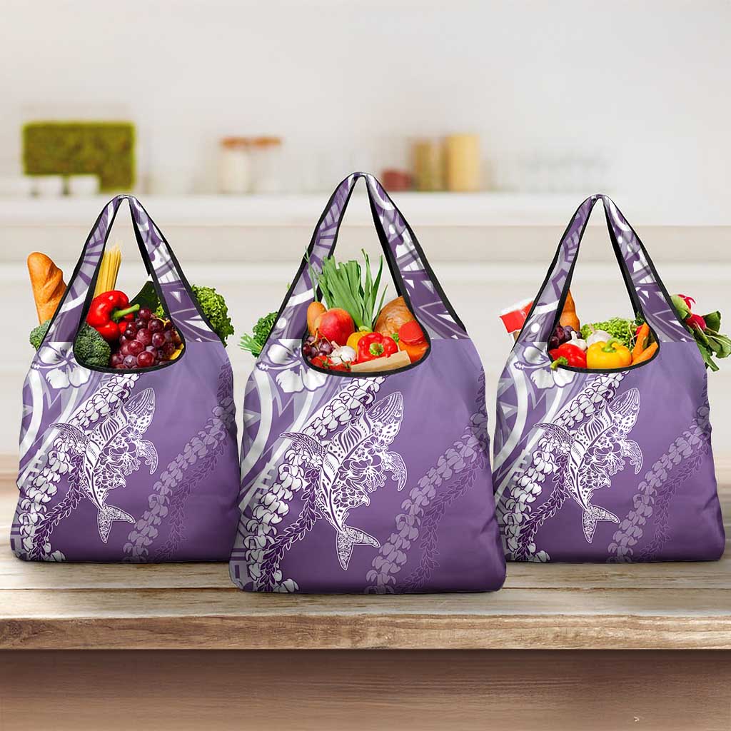 Hawaii Puakenikeni And Maile Lei Grocery Bag Violet Polynesian Shark Tattoo DT05 3-pack One Size Violet - Polynesian Pride