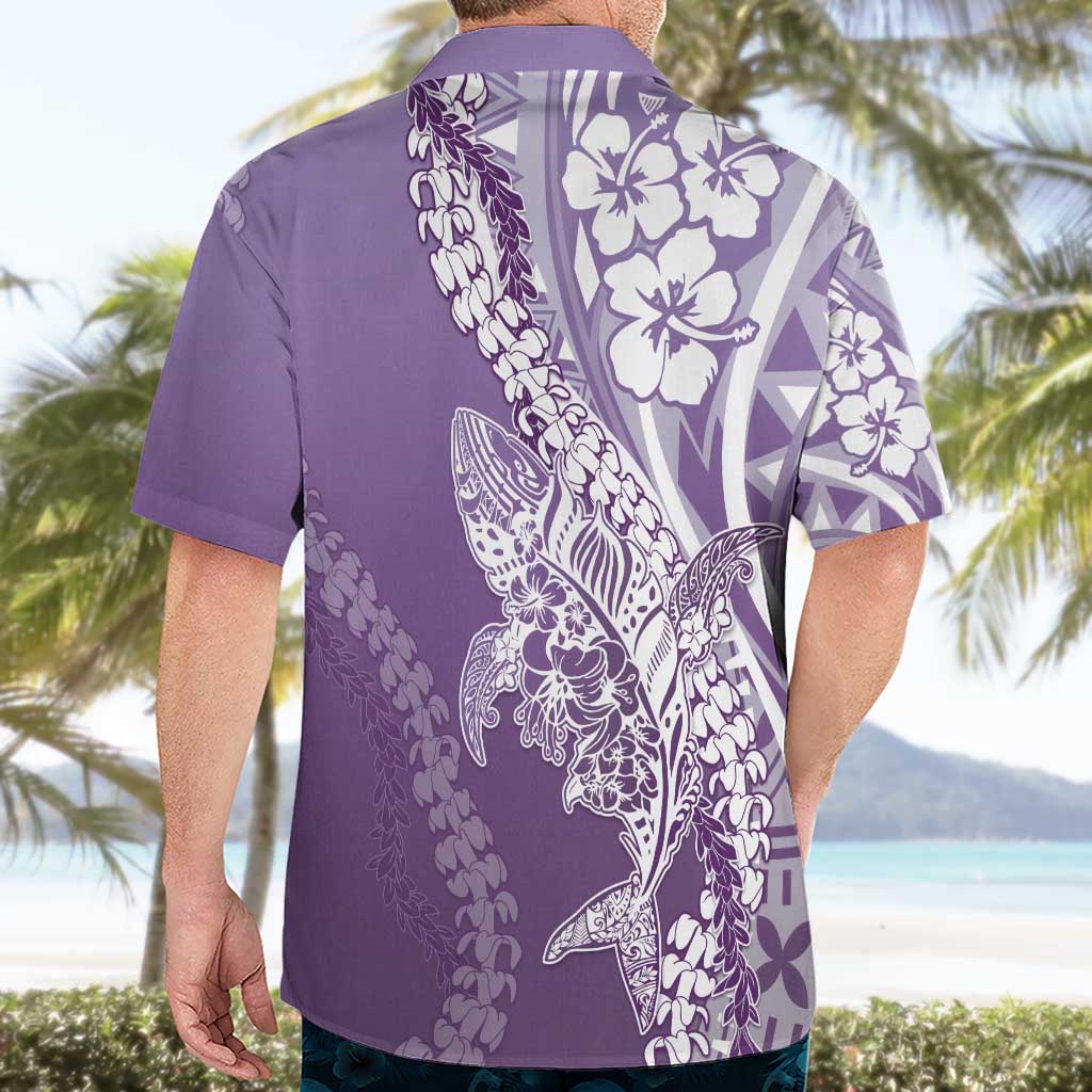 Hawaii Puakenikeni And Maile Lei Hawaiian Shirt Violet Polynesian Shark Tattoo DT05 - Polynesian Pride