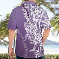 Hawaii Puakenikeni And Maile Lei Hawaiian Shirt Violet Polynesian Shark Tattoo DT05 - Polynesian Pride