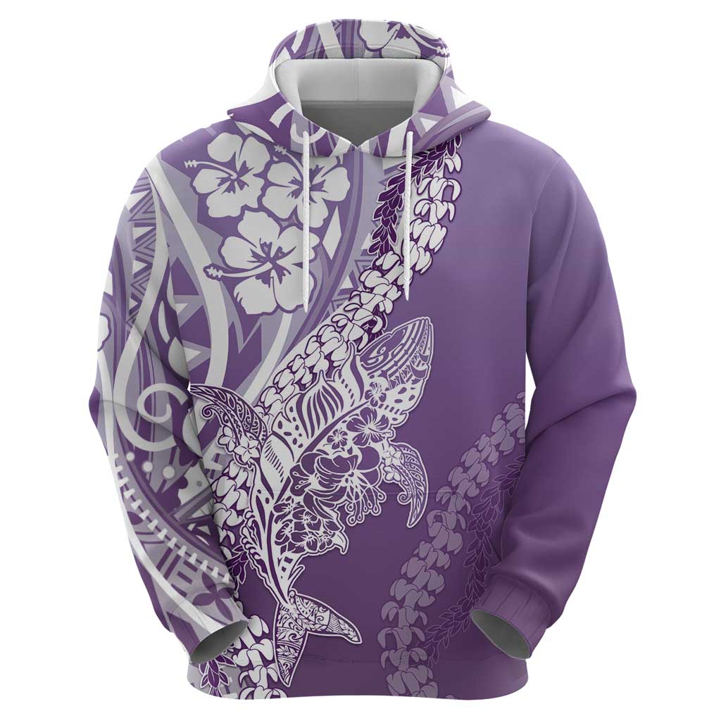 Hawaii Puakenikeni And Maile Lei Hoodie Violet Polynesian Shark Tattoo DT05
