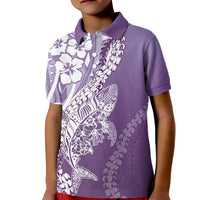Hawaii Puakenikeni And Maile Lei Kid Polo Shirt Violet Polynesian Shark Tattoo DT05