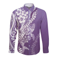 Hawaii Puakenikeni And Maile Lei Long Sleeve Button Shirt Violet Polynesian Shark Tattoo DT05 Unisex Violet - Polynesian Pride