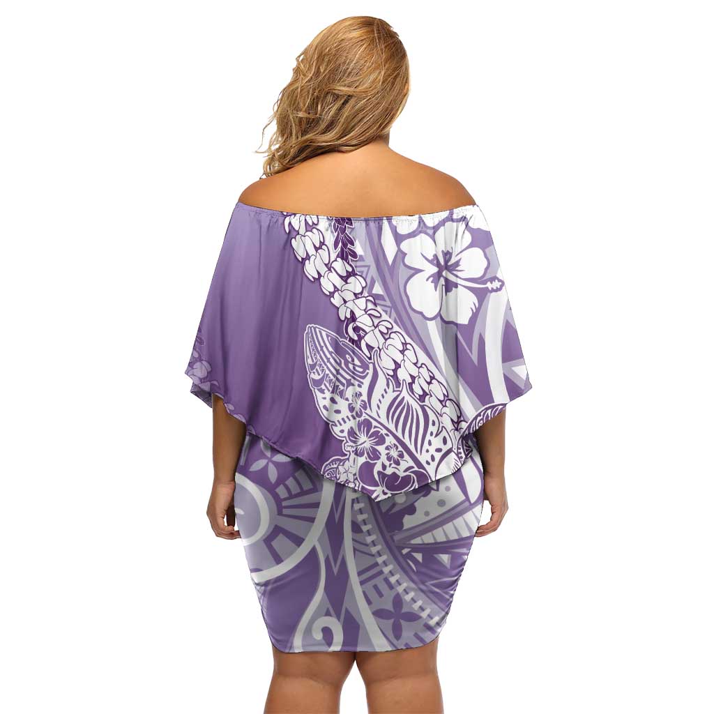 Hawaii Puakenikeni And Maile Lei Off Shoulder Short Dress Violet Polynesian Shark Tattoo DT05