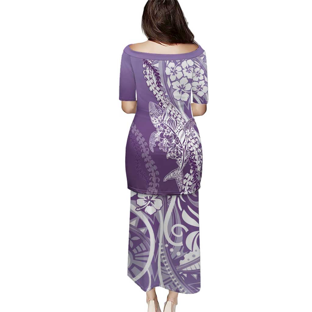 Hawaii Puakenikeni And Maile Lei Puletasi Violet Polynesian Shark Tattoo DT05