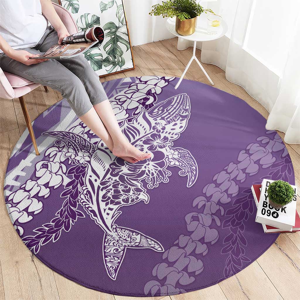 Hawaii Puakenikeni And Maile Lei Round Carpet Violet Polynesian Shark Tattoo DT05