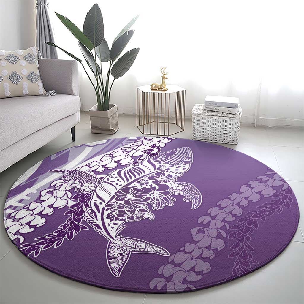 Hawaii Puakenikeni And Maile Lei Round Carpet Violet Polynesian Shark Tattoo DT05